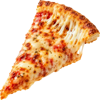 A pizza slice with stretchy melted cheese